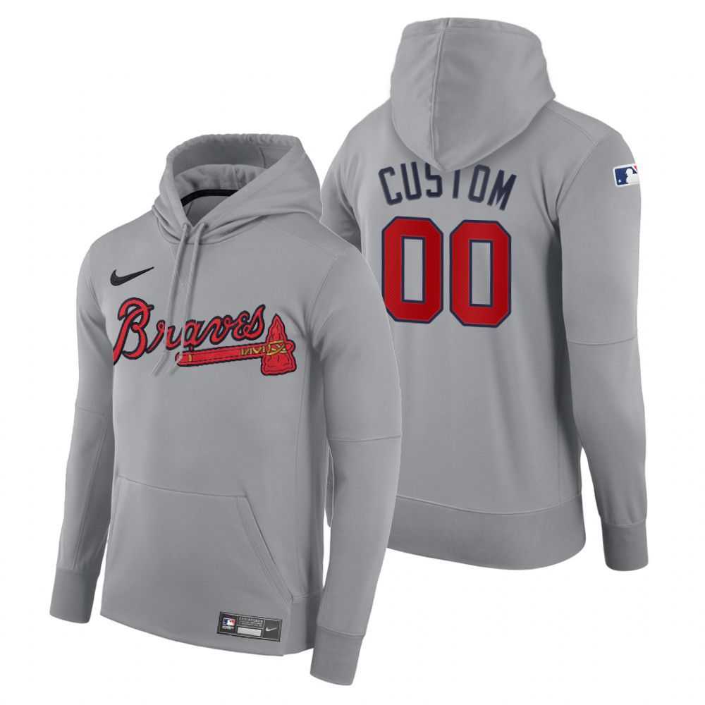 Men Atlanta Braves 00 Custom gray road hoodie 2021 MLB Nike Jerseys